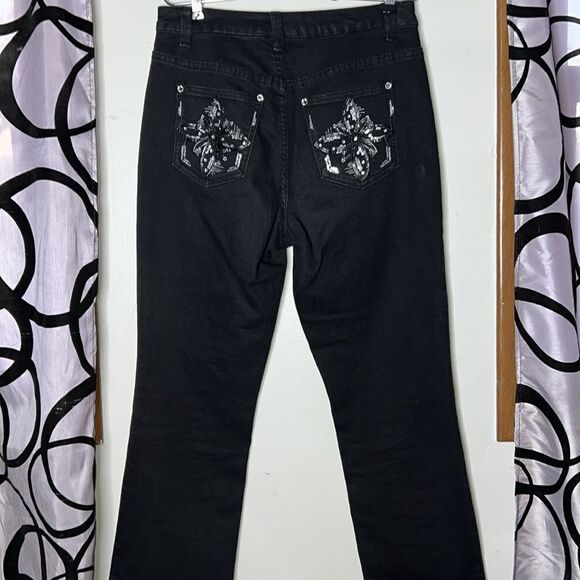 Christopher & Banks size 4 black sequin embellished denim jeans - Picture 8 of 14